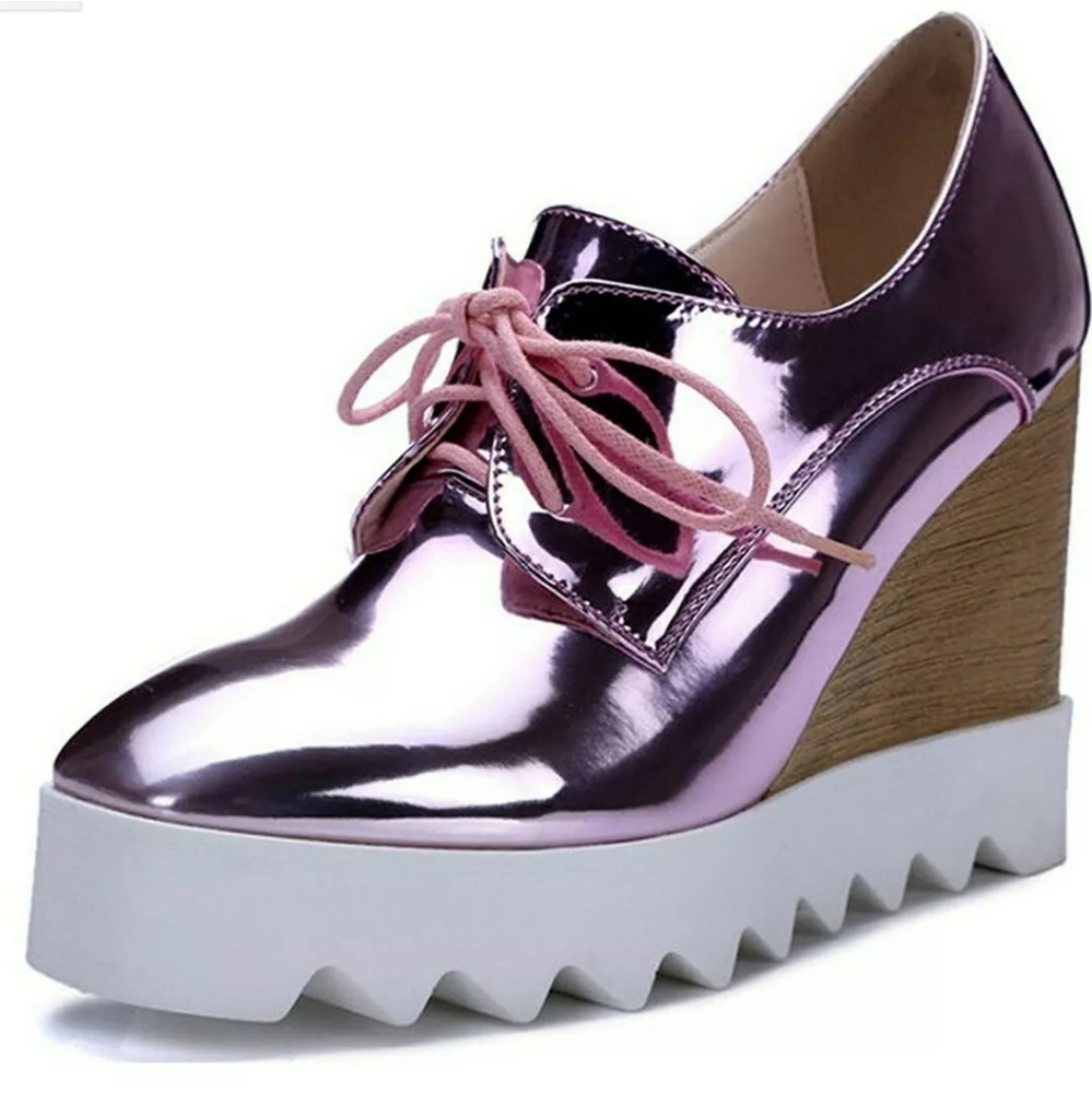 Shiny Pink Dressy Wedge Heel